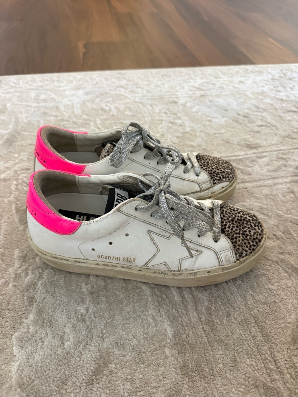 Golden Goose Hi Star Sneakers - White, Hot Pink & Leopard